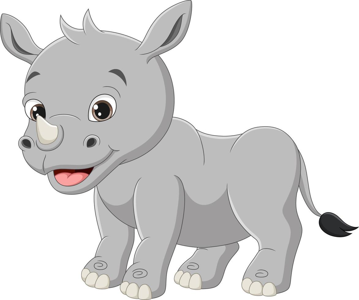 schattige baby neushoorn cartoon op witte achtergrond vector