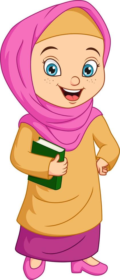 cartoon moslim meisje met koranboek vector