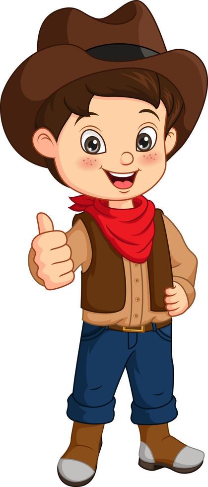 cartoon gelukkige cowboy jongen duimen opgevend vector