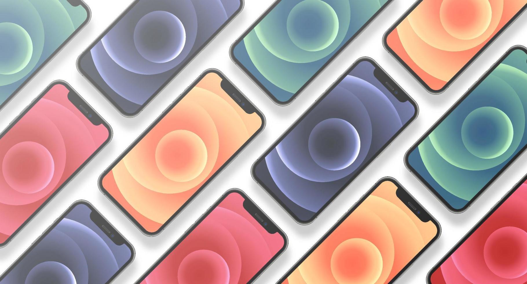 nieuwe iphone 12 pro of pro max in vier kleuren grafiet, pacific blauw, zilver, goud door apple inc. scherm iphone en achterkant iphone. vector illustratie