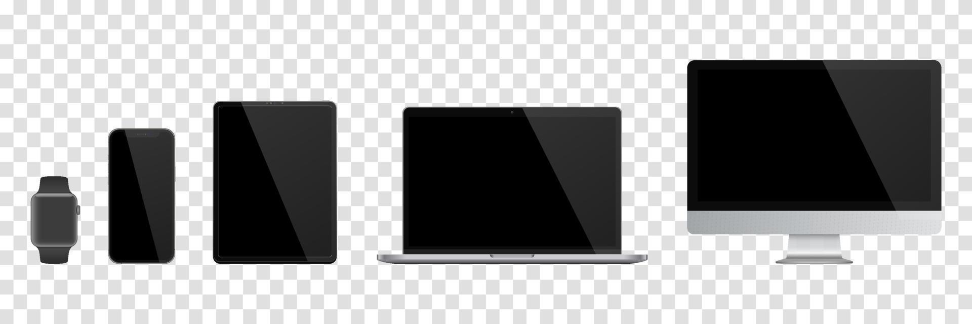 realistische set monitor, laptop, tablet, smartphone, smartwatch. vector illustratie