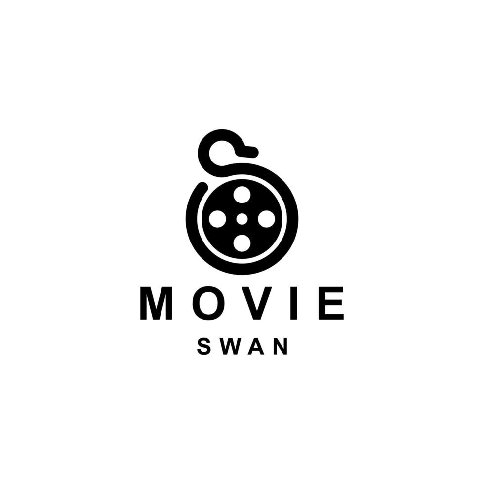 zwaan lijn combinatie met film op achtergrond wit, vector logo ontwerpsjabloon