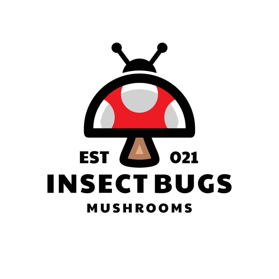 insectencombinatie met paddenstoelen op witte achtergrond, sjabloon vector logo-ontwerp