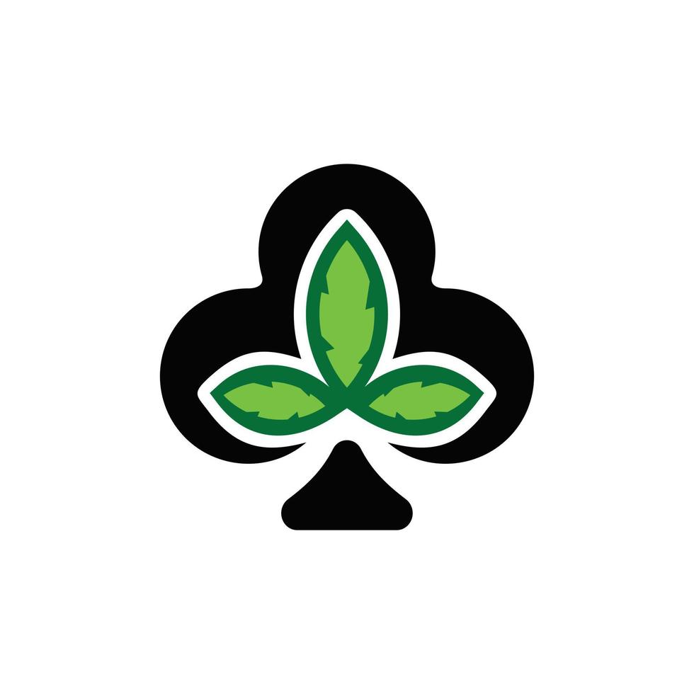 dubbele betekenis logo combinatie van cannabisbladeren en pokerbladeren gekruld vector