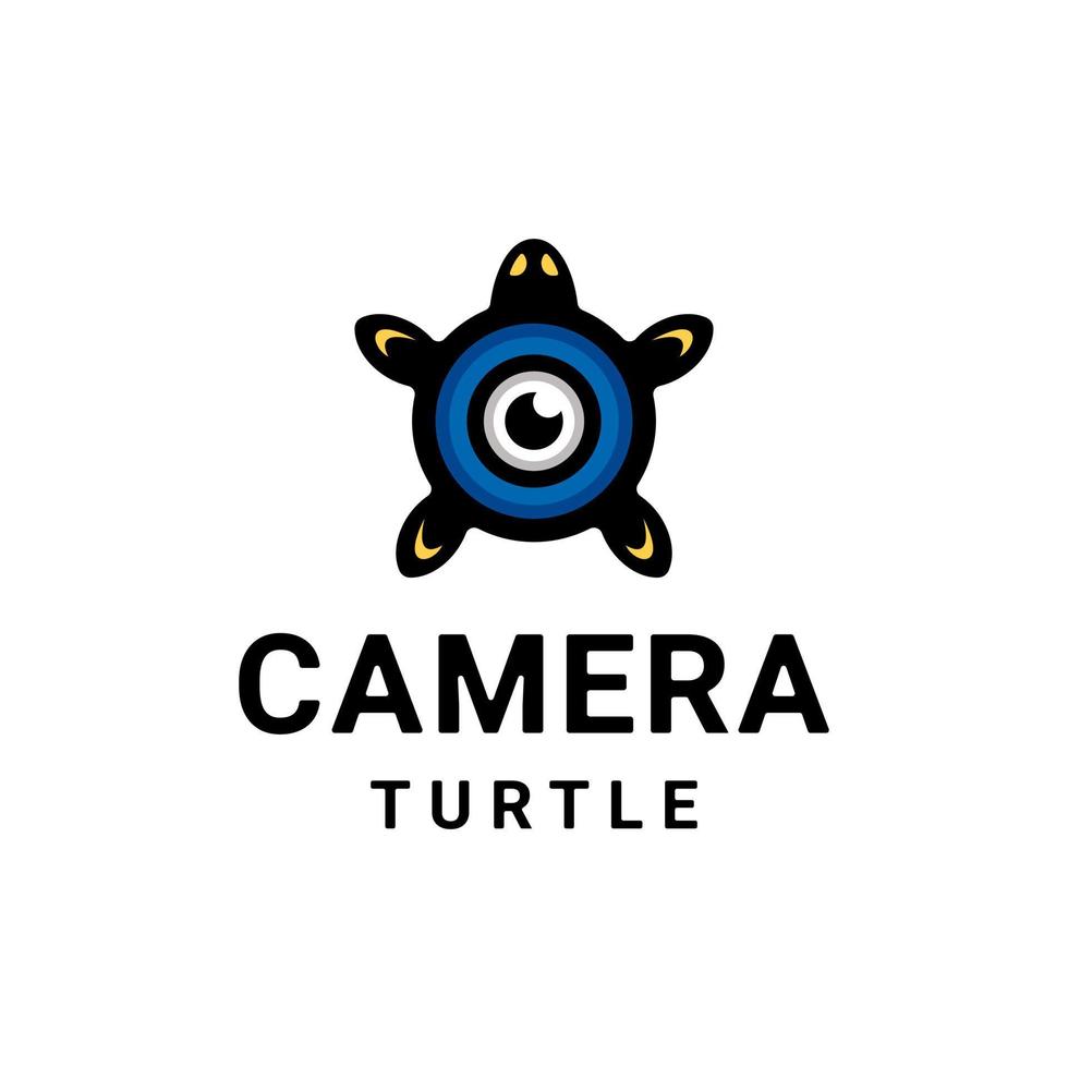 eenvoudig mascotte vector logo-ontwerp van dubbele betekenis combinatie schildpad en cameralens