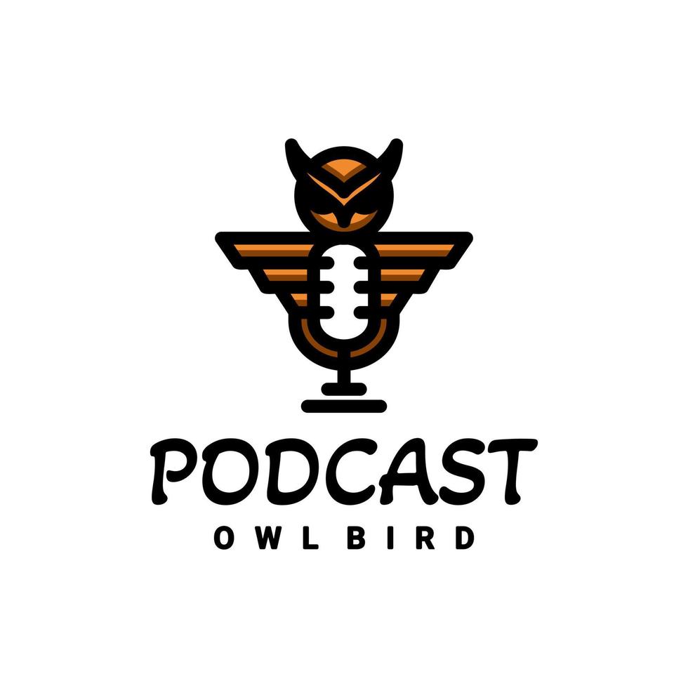 combinatie microfoon podcast met uil vogel, op witte achtergrond, ontwerp logo vector bewerkbaar