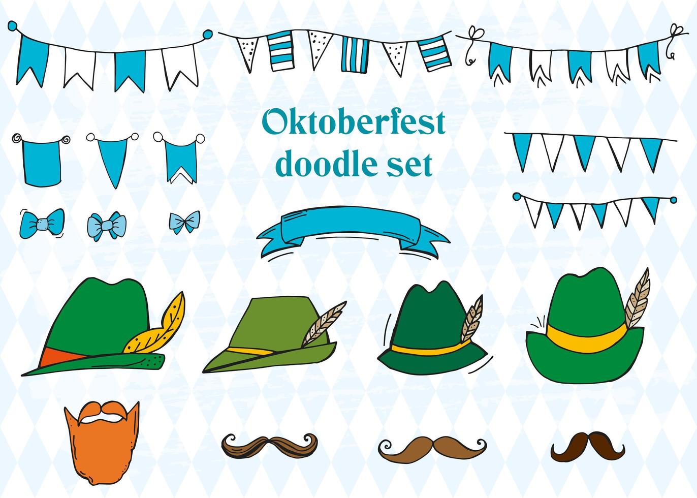 oktoberfest 2022 - bierfestival. handgetekende doodle elementen. Duitse traditionele vakantie. oktoberfest, ambachtelijk bier. blauw-witte ruit. set van elementen. vector