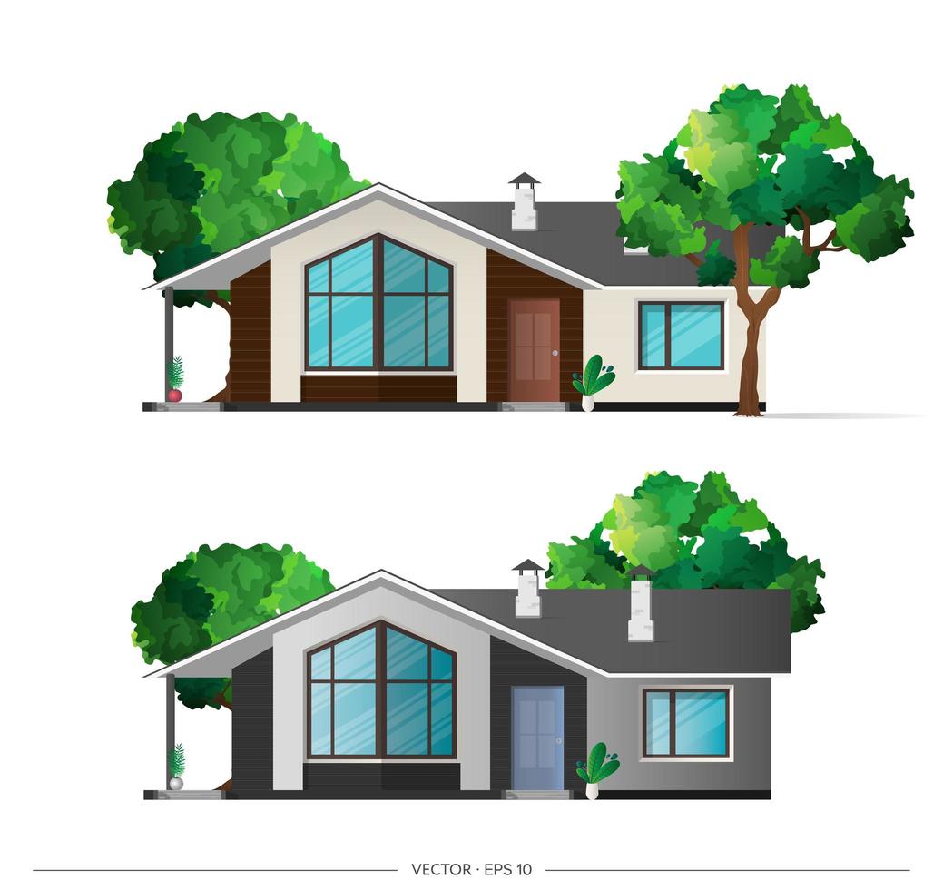 modern huis, villa, huisje, herenhuis met schaduwen. architecturale visualisatie van het huisje buiten. realistische vectorillustratie. vector