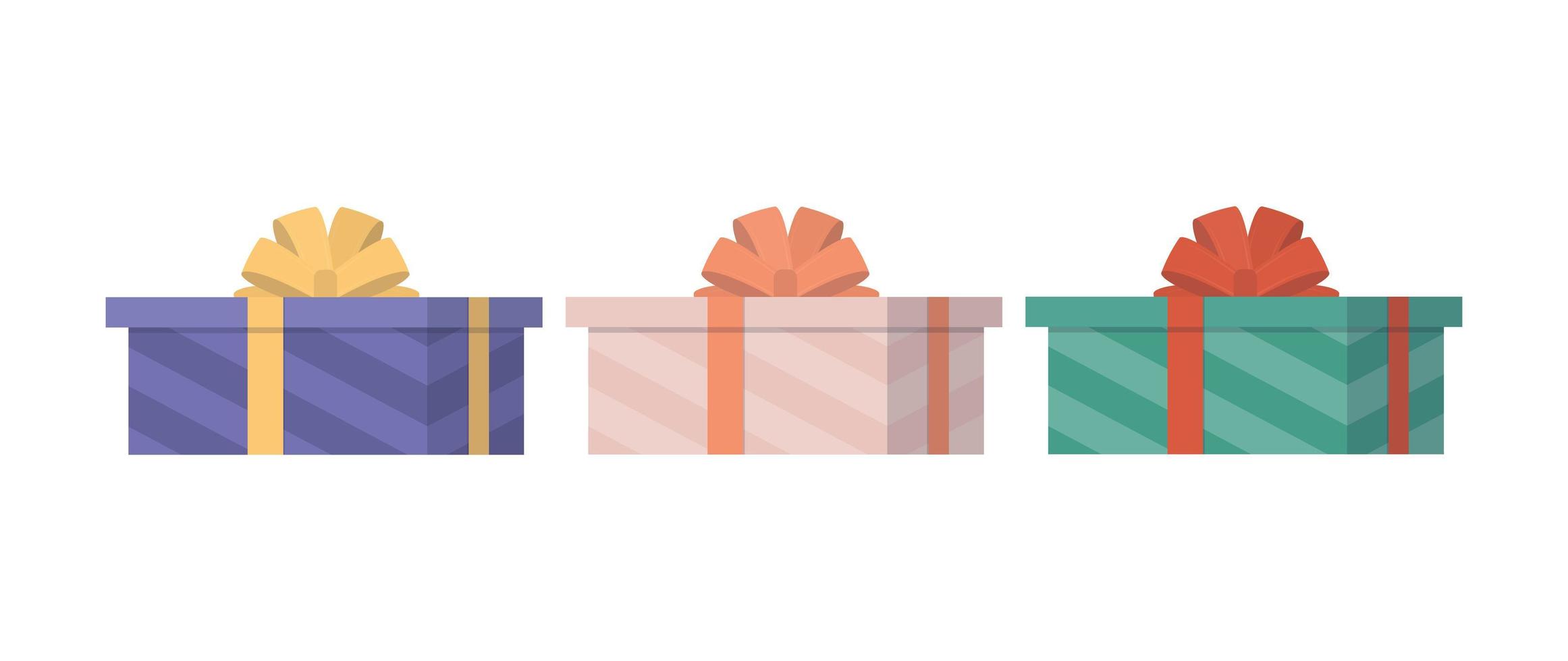 set van veelkleurige geschenken in een vlakke stijl. geschenk dozen. geschikt voor ontwerpen rond het thema nieuwjaar, verjaardag of valentijnsdag. geïsoleerd. vector. vector