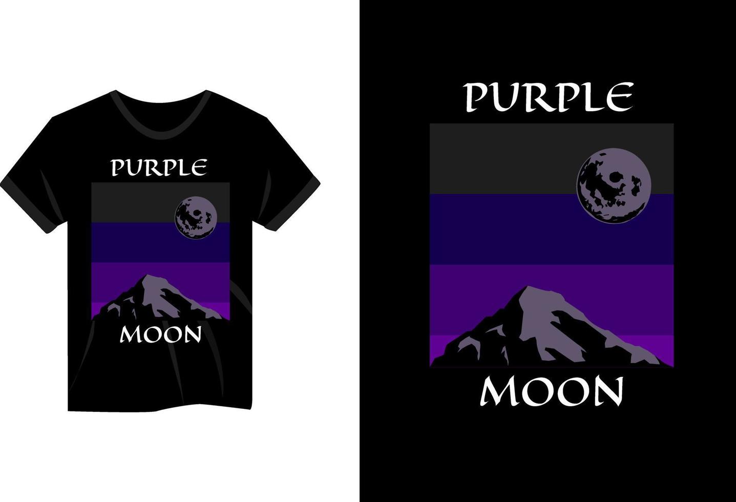 retro t-shirtontwerp met paarse maan en bergzicht vector