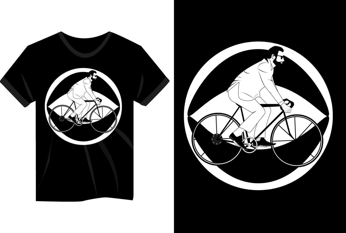 een man die op een fiets rijdt wit zwart kleur vintage t-shirtontwerp vector