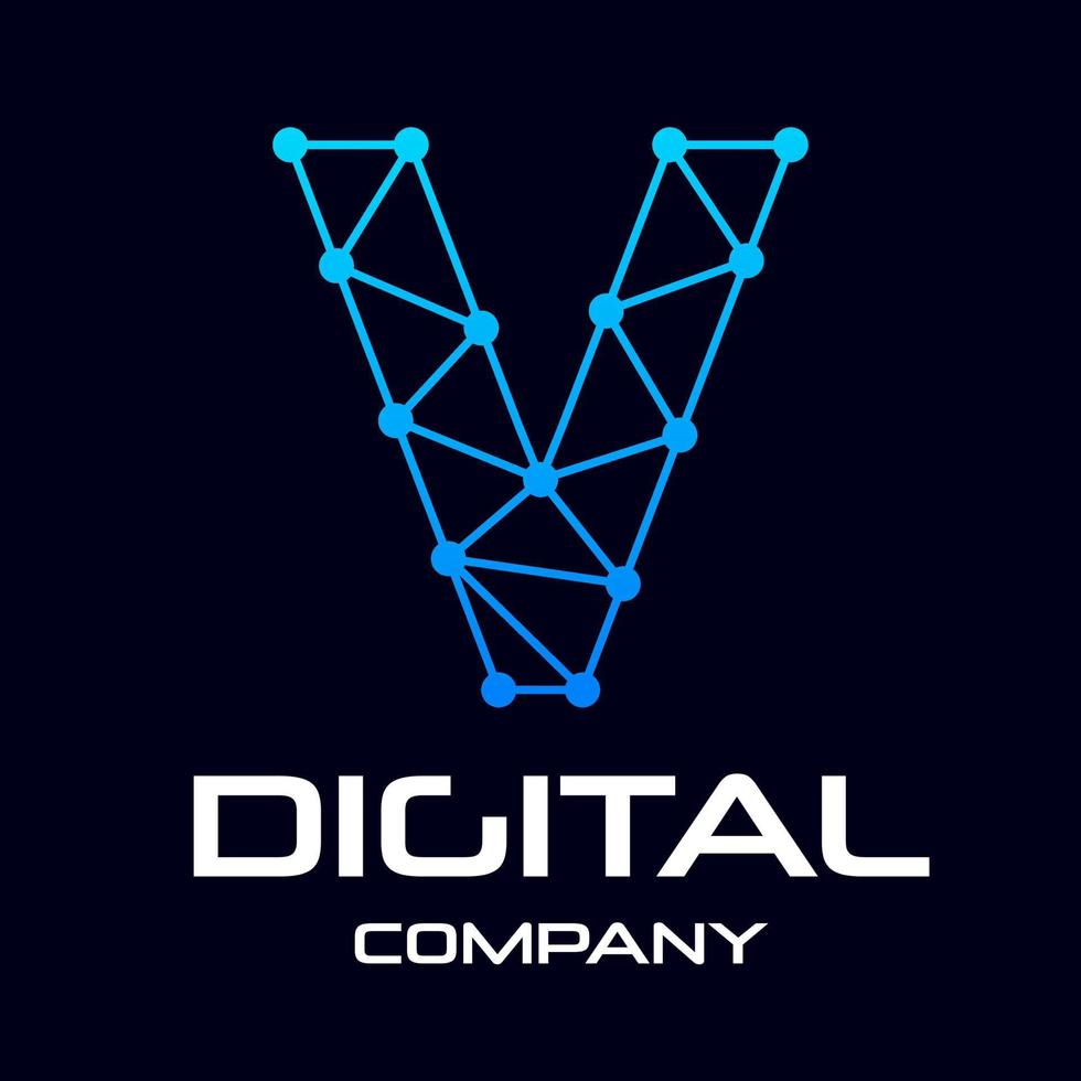 digitale letter v vector logo sjabloon. dit ontwerp gebruikt technologie en puntsymbool. geschikt voor identiteitsmerk.