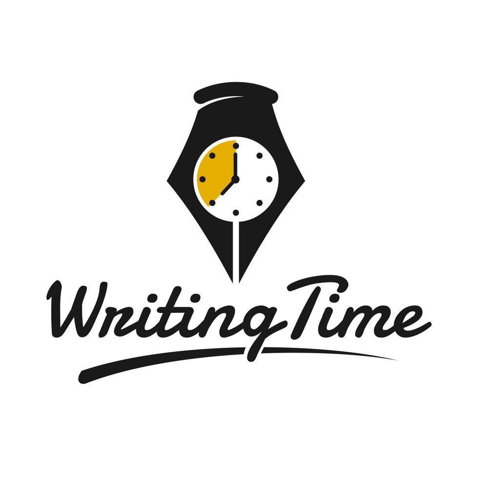 schrijftijd vector logo sjabloon. dit ontwerp gebruik pen en klok symbool. geschikt voor bedrijfsvoering.