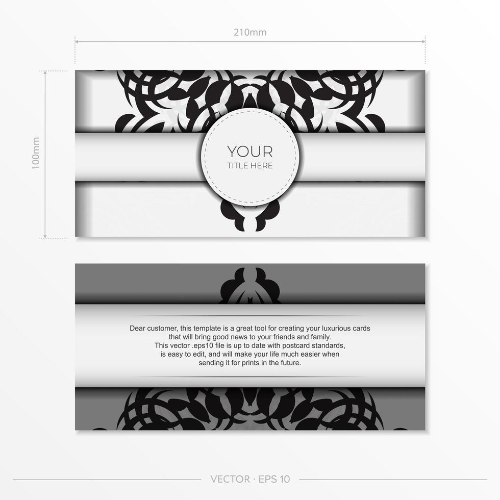 luxe witte rechthoekige uitnodigingskaartsjabloon met vintage abstract ornament. elegante en klassieke vectorelementen klaar om af te drukken en te typen. vector