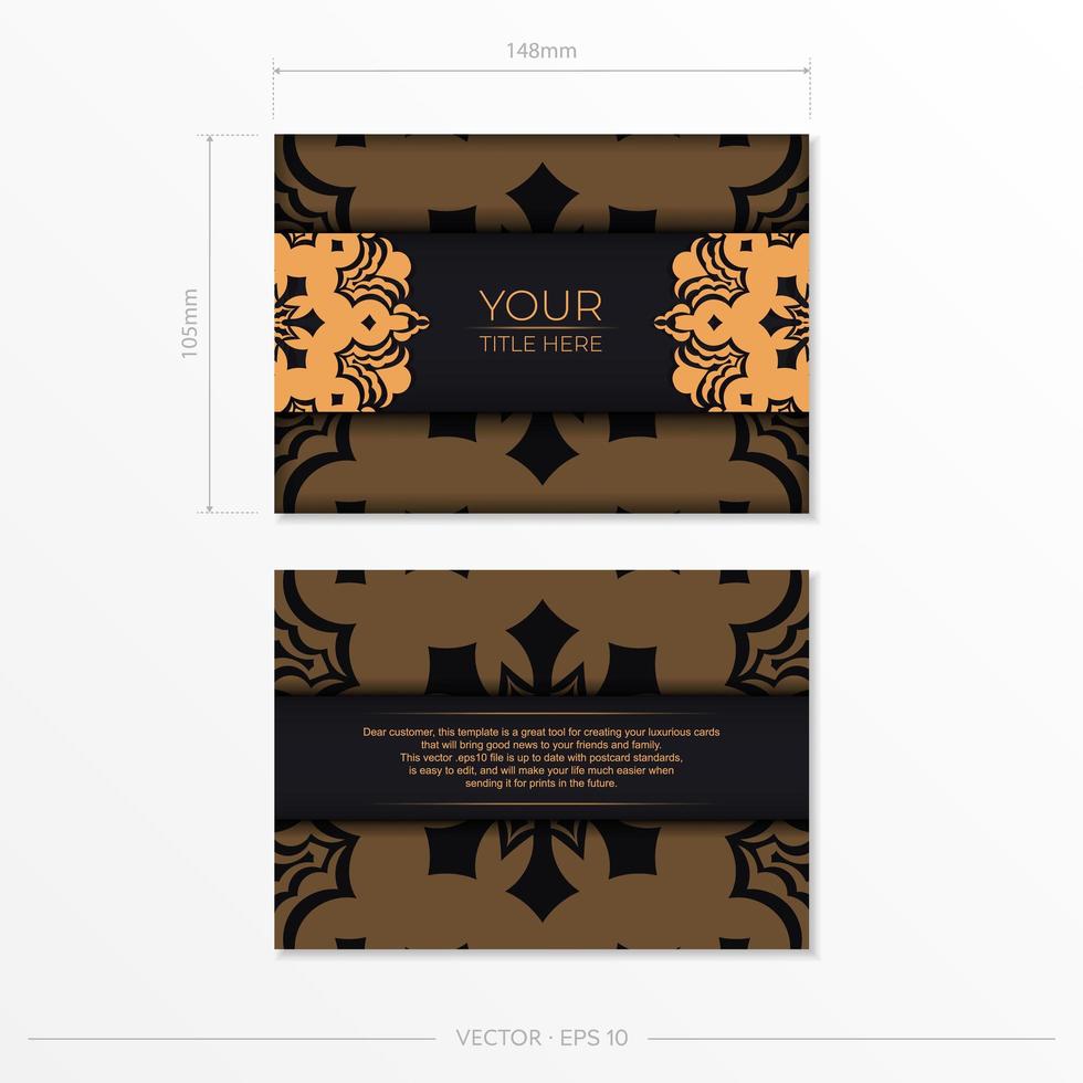 kant-en-klaar briefkaartontwerp met vintage indisch mandala-ornament. zwart-goud luxe kleuren. kan worden gebruikt als achtergrond en wallpaper. elegante en klassieke vectorelementen klaar om af te drukken vector