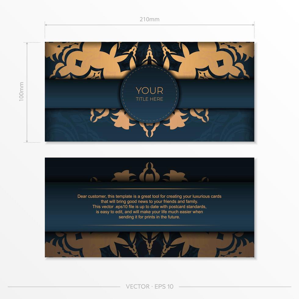 donkerblauwe uitnodigingskaartsjabloon met Indiase ornament. elegante en klassieke elementen klaar voor print en typografie. vectorillustratie. vector