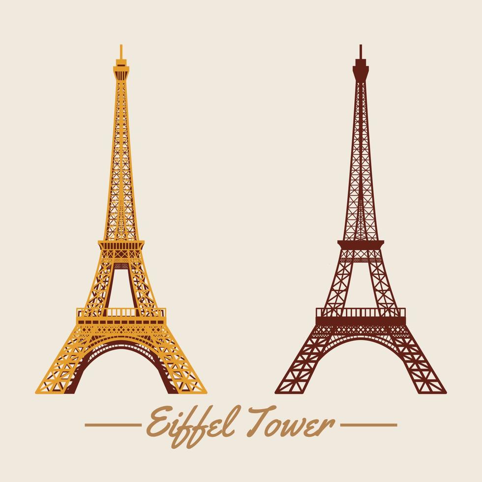 eiffeltoren in twee ontwerp-, silhouet- en cartoonversies vector