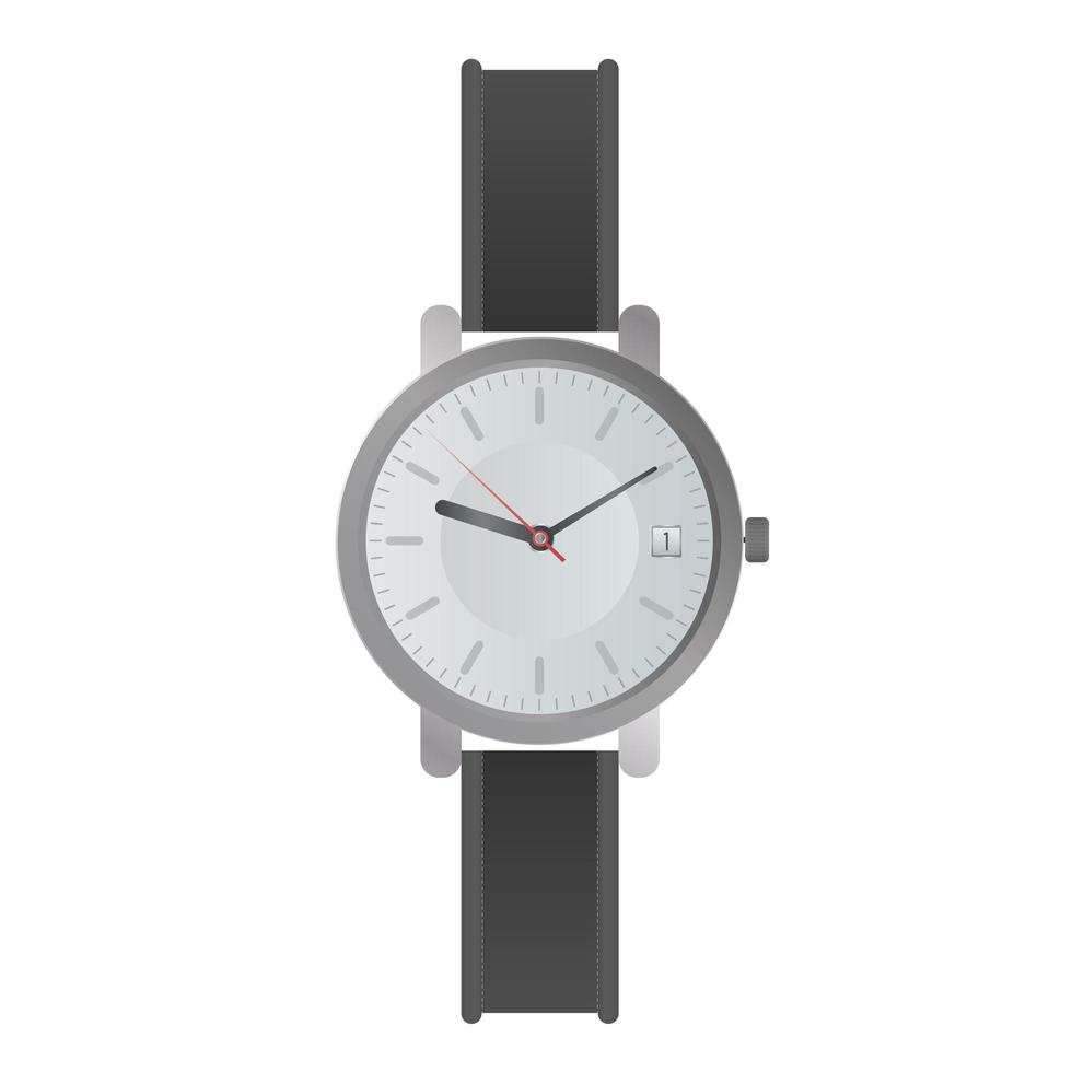 horloge met witte wijzerplaat en zwarte band. polshorloge in een realistische stijl. geïsoleerd. vector. vector