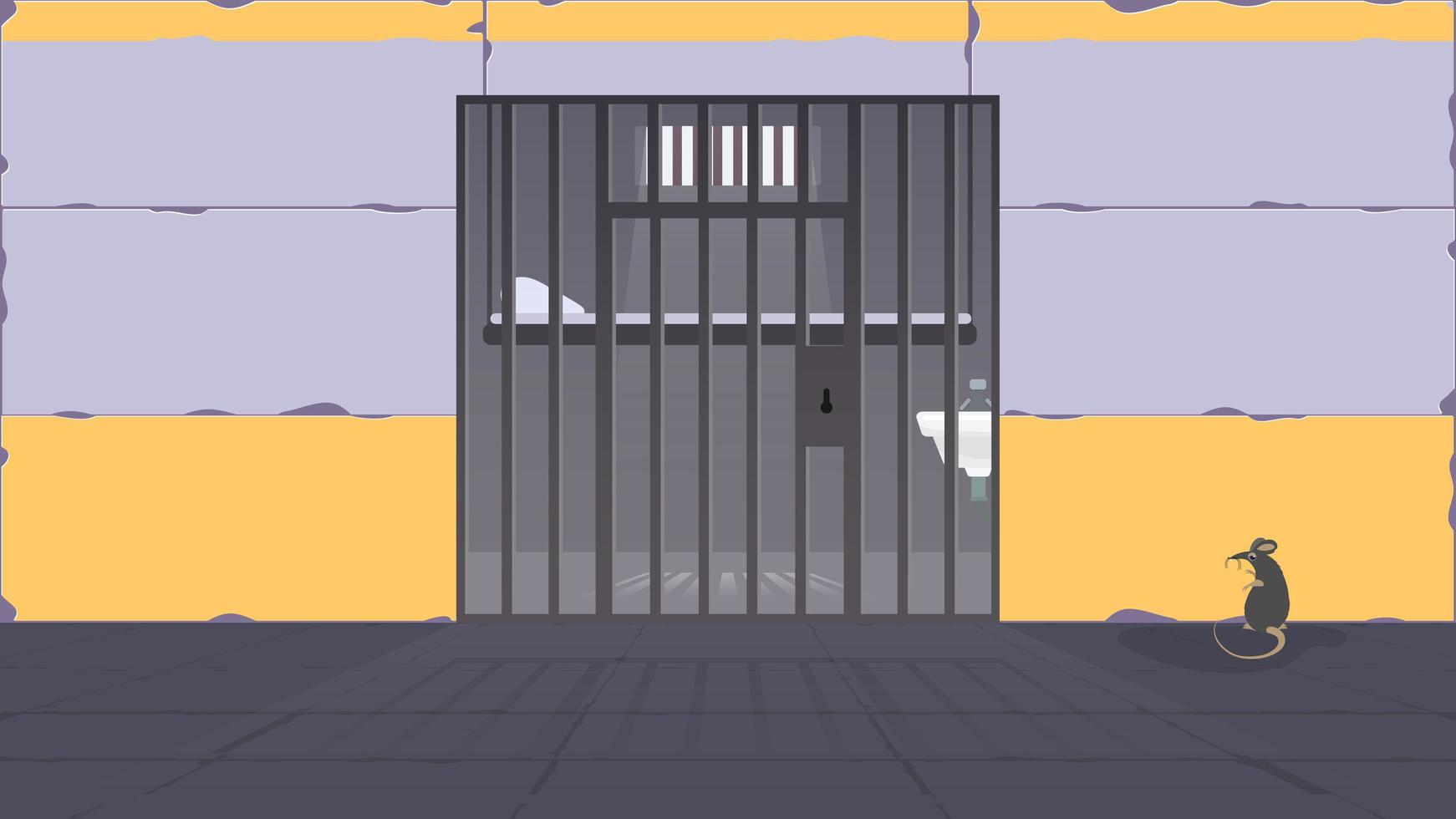 gevangeniscel. een gevangeniscel met een metalen rooster. gevangenis in cartoon-stijl. vector. vector