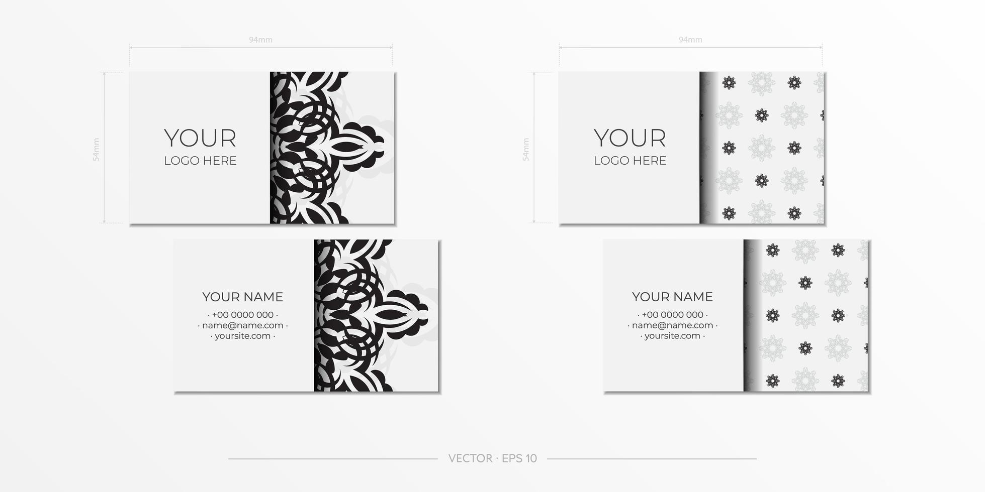 witte luxe visitekaartjes sjabloon met decoratieve ornamenten visitekaartjes, oosters patroon, illustratie. vector