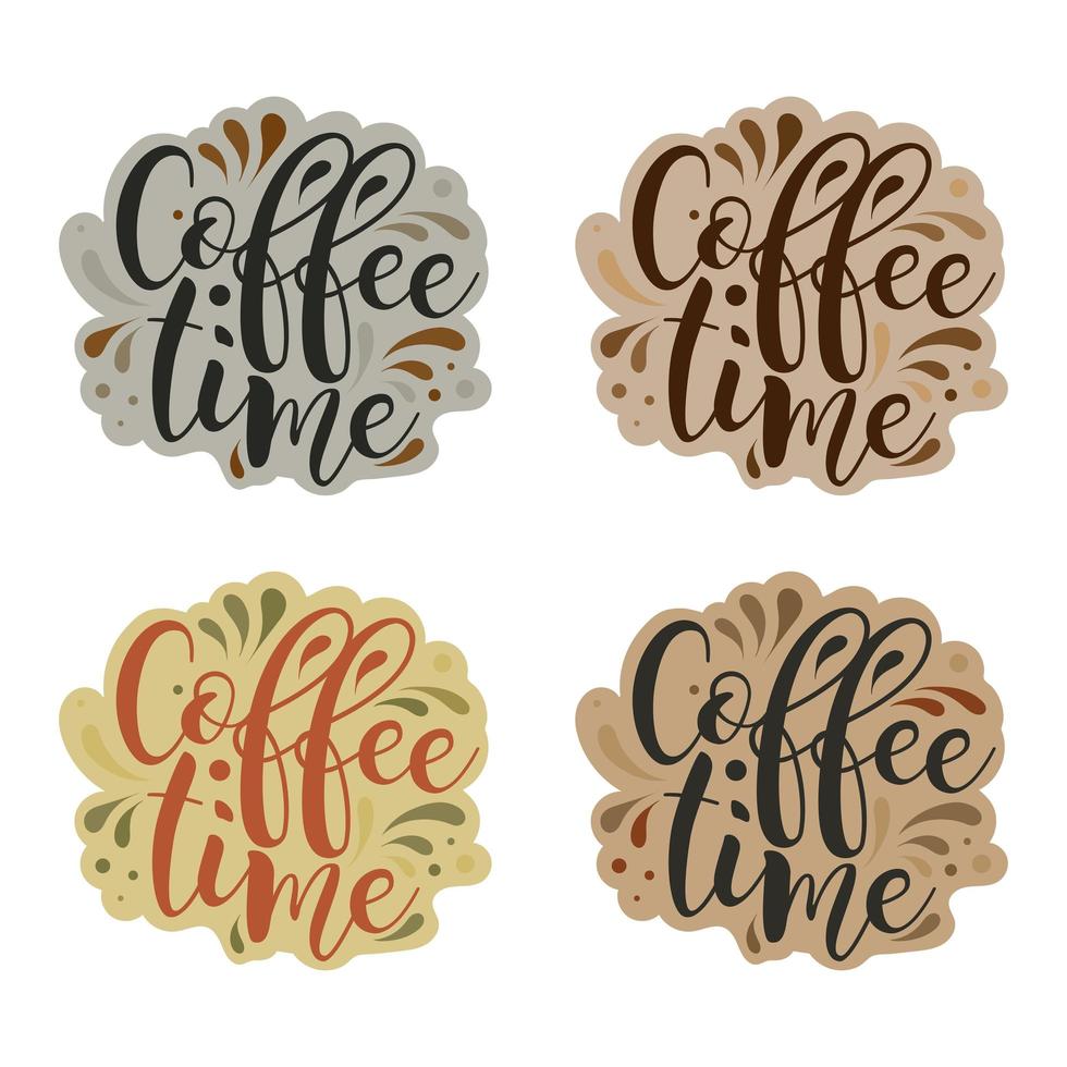 set koffietijd logo. koffiepauze. vectorillustratie van handgeschreven brieven. vectorelementen voor café, markt, caféontwerp, restaurantmenu en recepten. vector