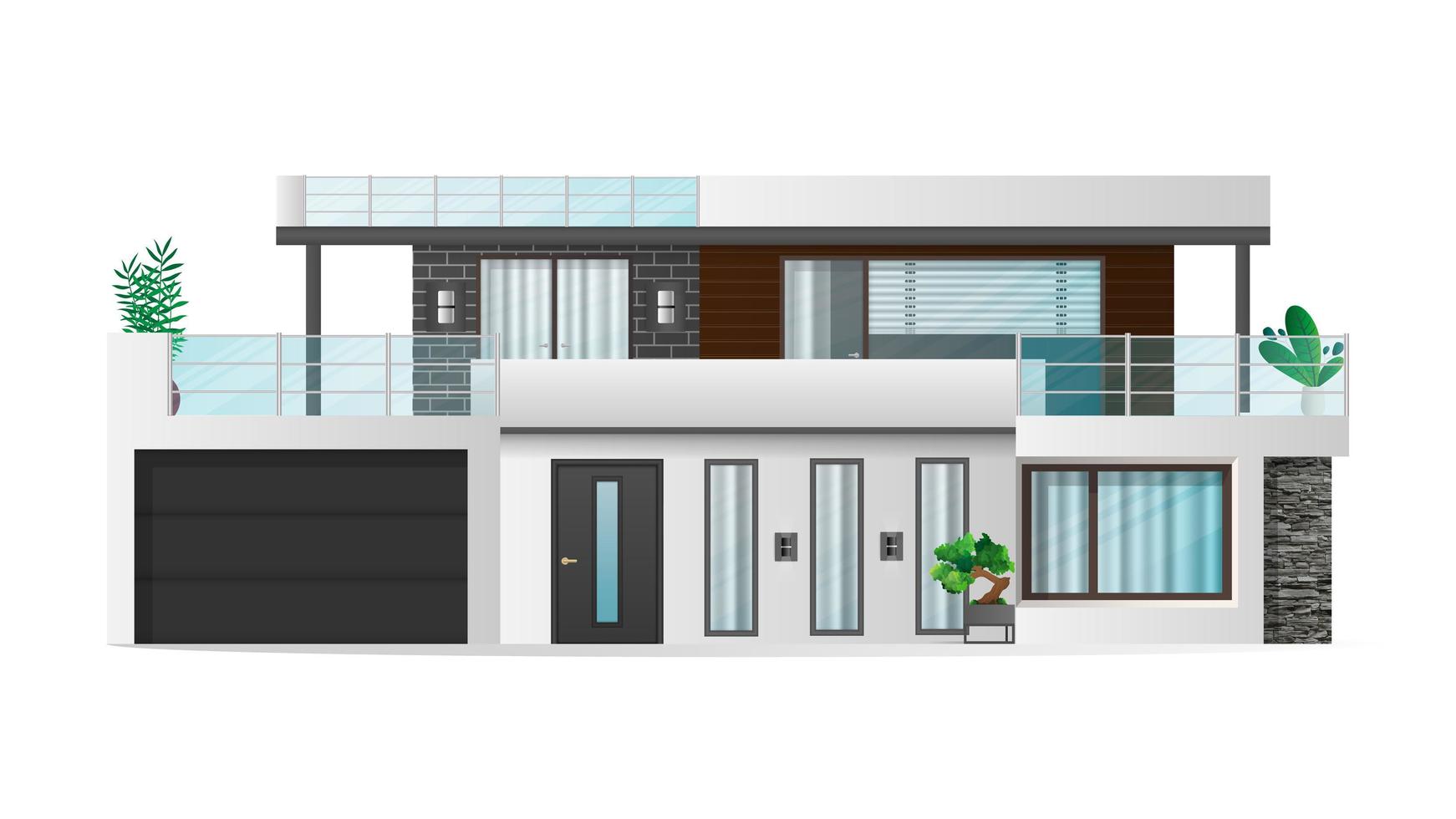 modern huis met twee verdiepingen, huisje, herenhuis met schaduwen. architecturale visualisatie van het huisje buiten. realistische vectorillustratie. vector