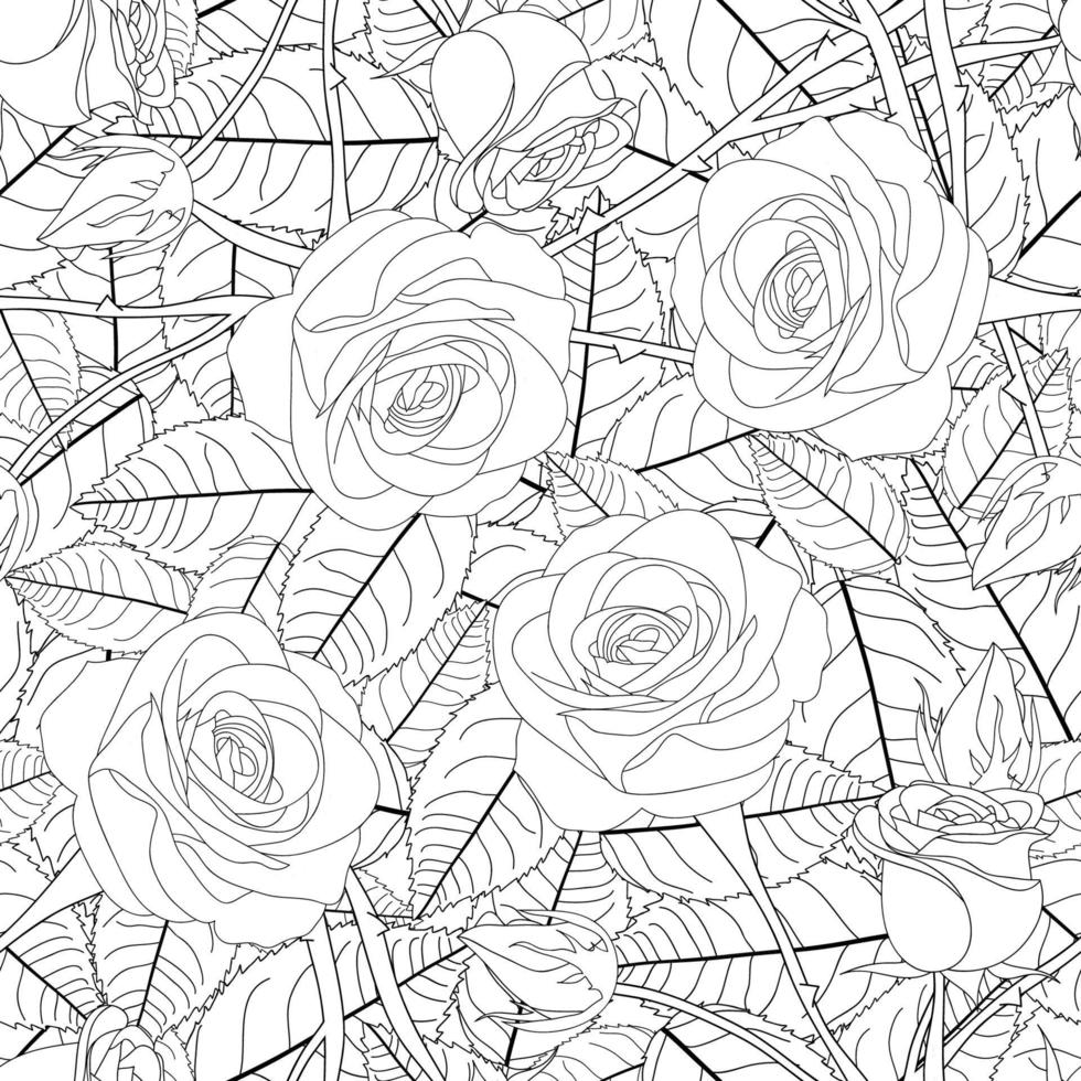 roos en bladeren schets op witte achtergrond vector