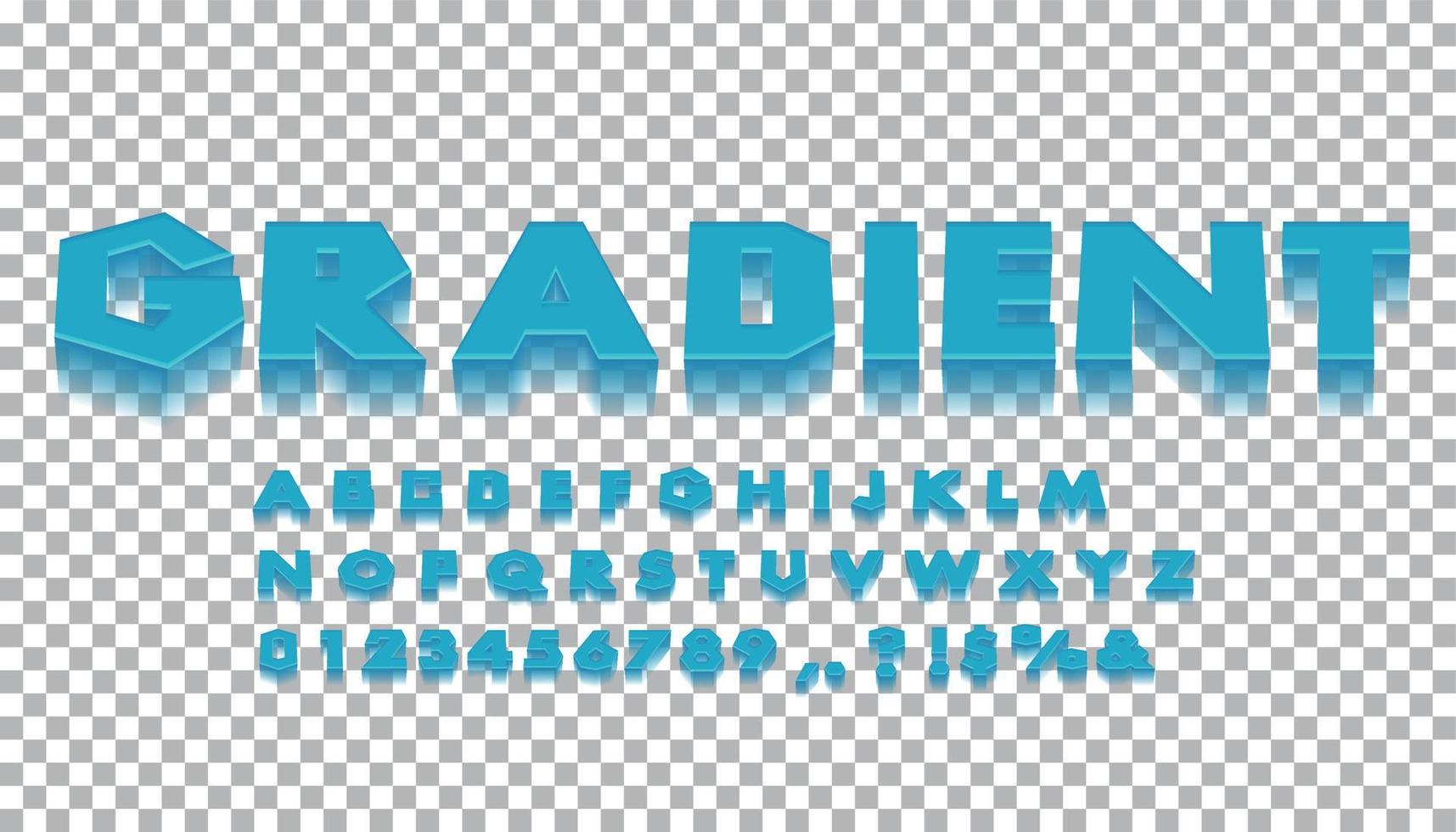 gradiënt 3D-stijl lettertype ontwerp, Alfabetletters en cijfers. vector