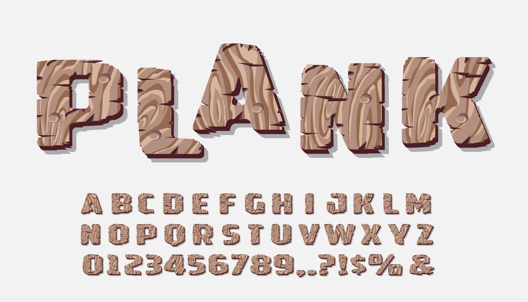 plank lettertype. oud gebarsten houten alfabet. hout textuur. vector