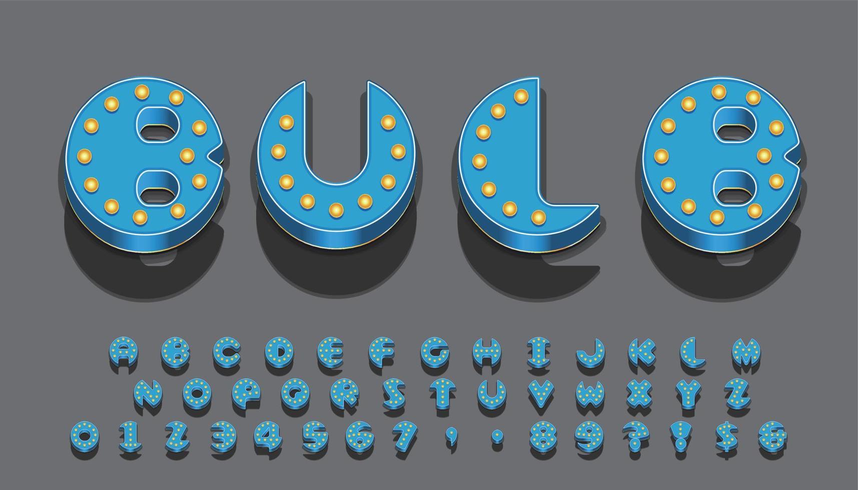 3D-retro gloeilamp lettertype op grijze achtergrond. vector