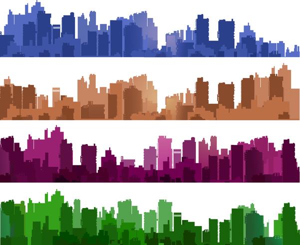 Stadssilhouetten van verschillende kleuren op wit vector