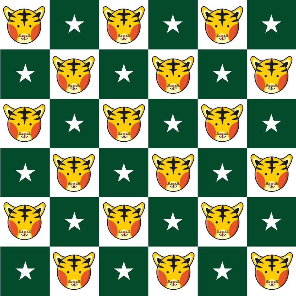 tijger ster groen wit schaakbord achtergrond vector