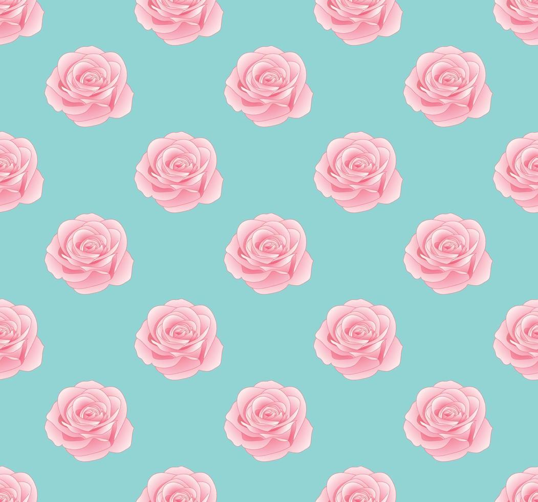 roze roos naadloos op blauwe muntachtergrond vector