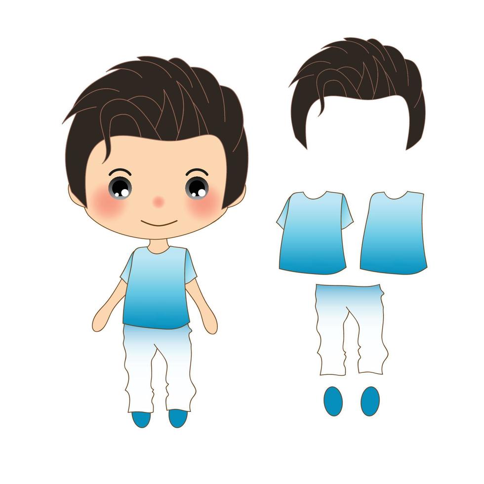 knappe man in blauw shirt en witte broek. vector