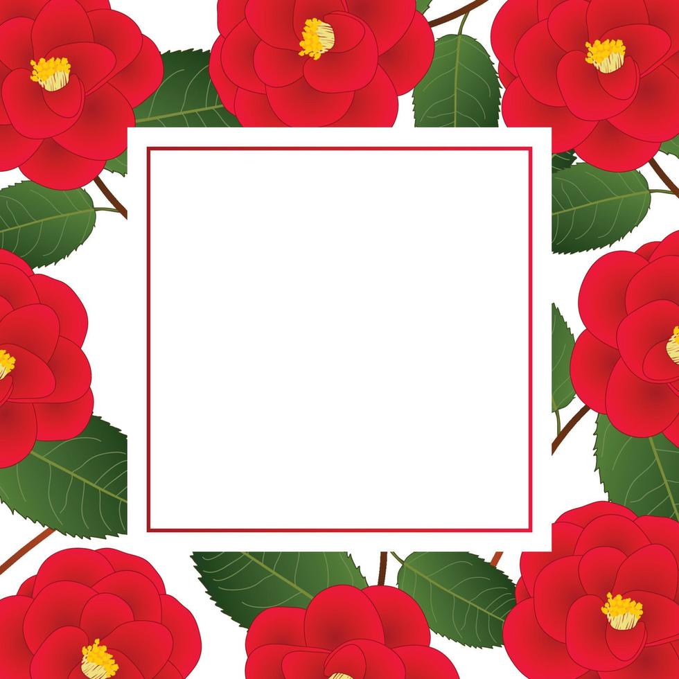 rode cameliabloem op witte bannerkaart vector