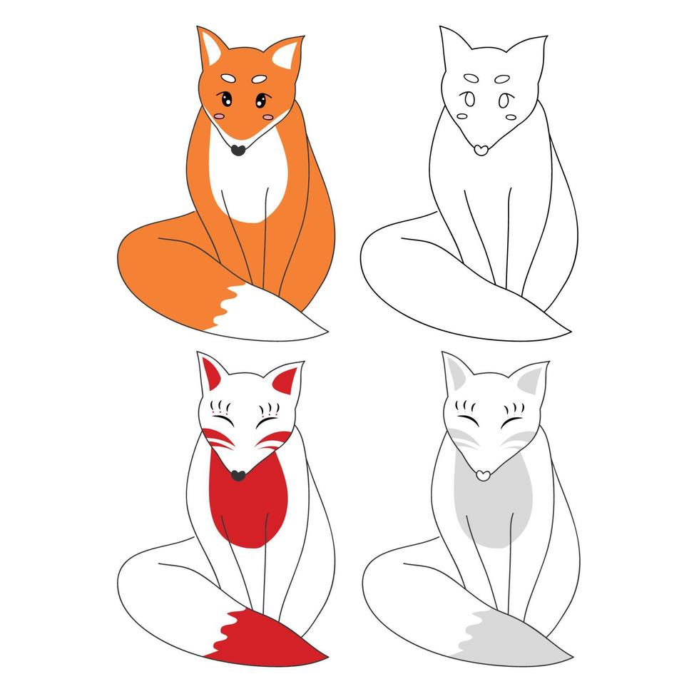 schattige rode vos en kitsune. vectorillustratie. vector