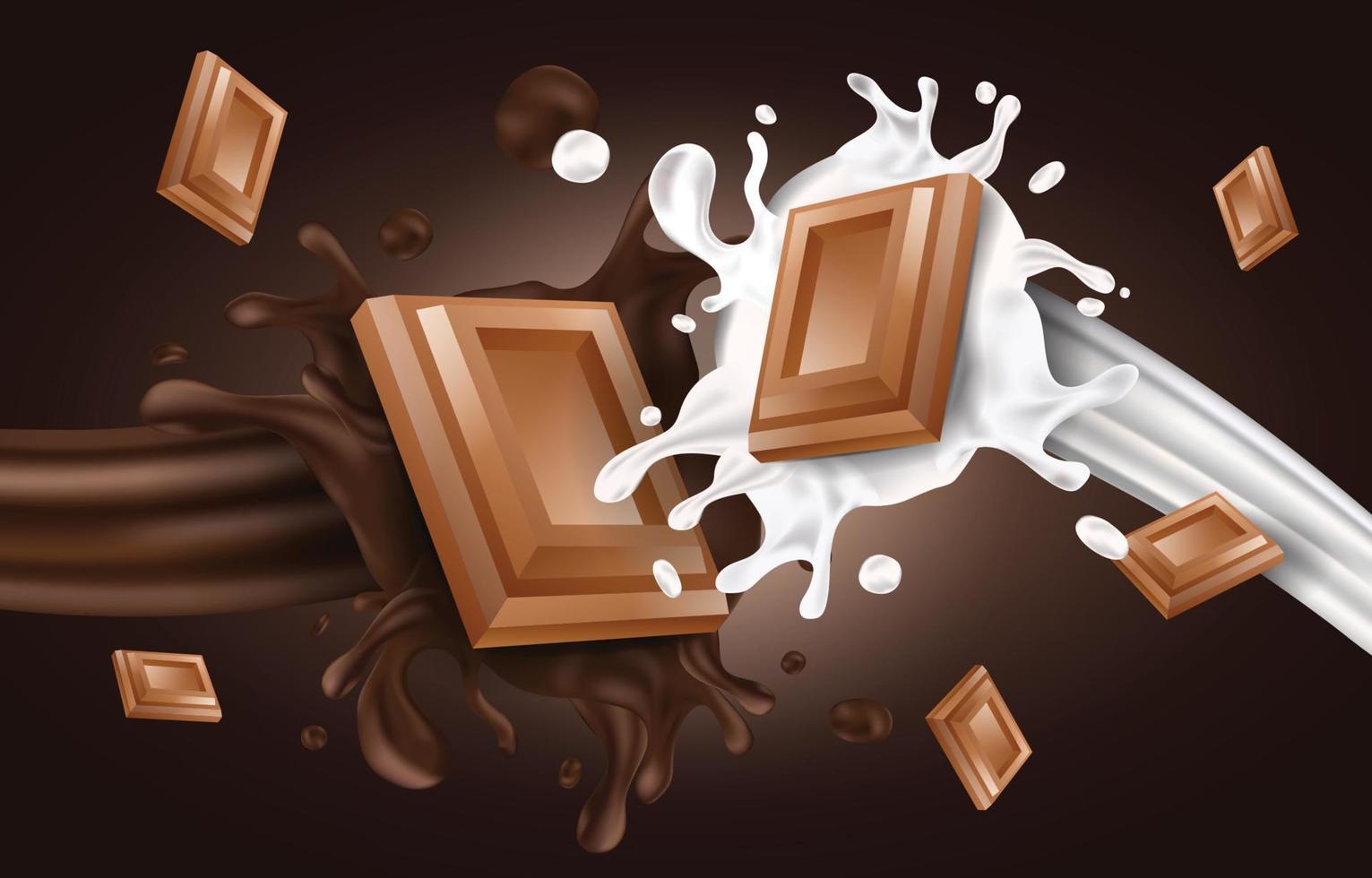 chocolade en melk splash achtergrond vector