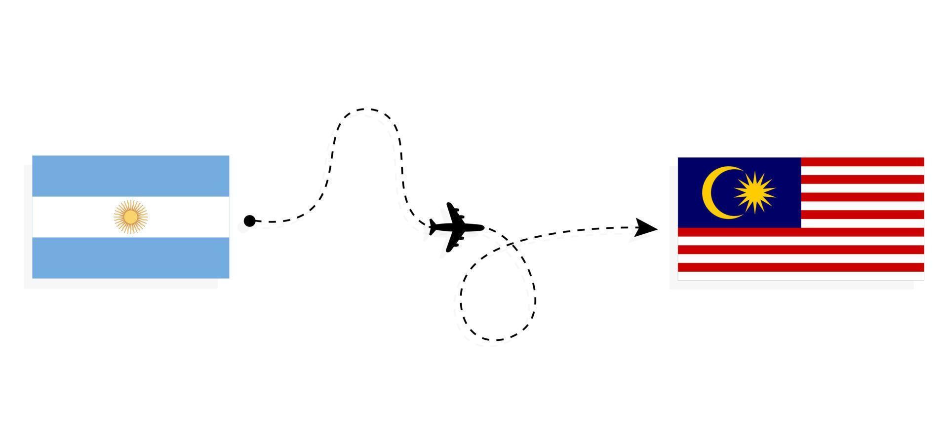 vlucht en reis van Argentinië naar Maleisië per reisconcept voor passagiersvliegtuigen vector