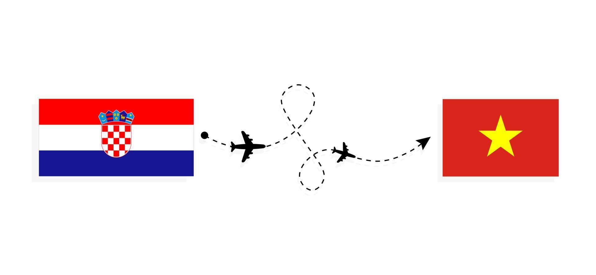 vlucht en reis van kroatië naar vietnam per reisconcept voor passagiersvliegtuigen vector