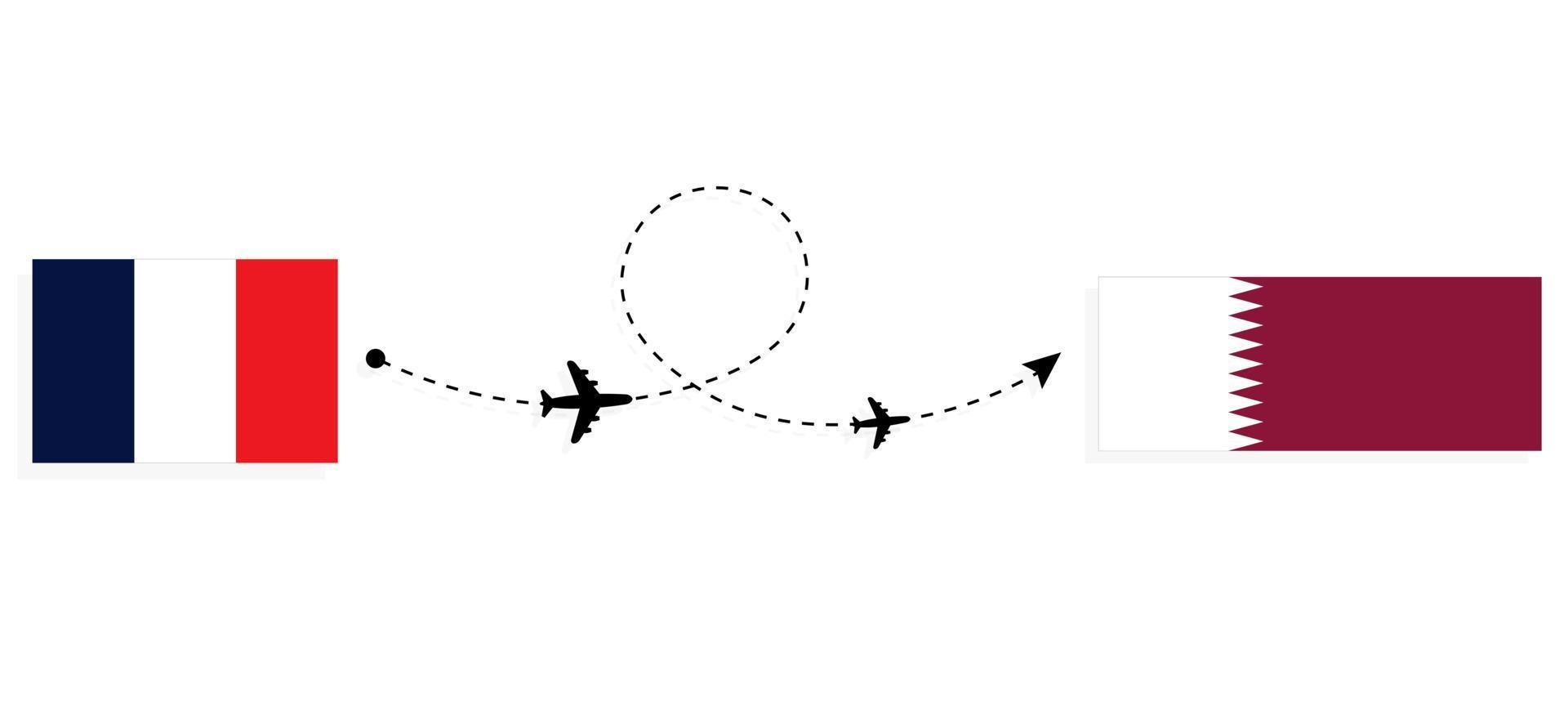 vlucht en reis van frankrijk naar qatar per reisconcept voor passagiersvliegtuigen vector