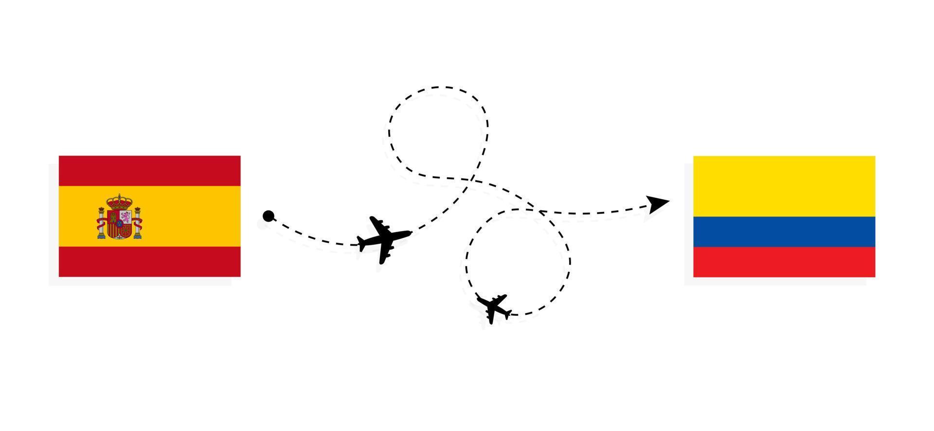 vlucht en reis van spanje naar ecuador per reisconcept voor passagiersvliegtuigen vector