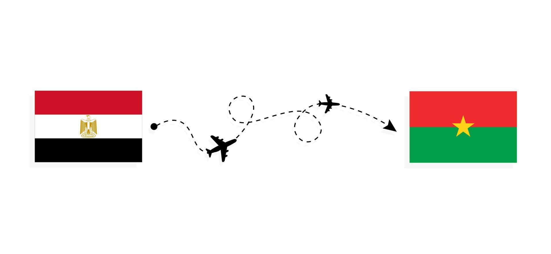 vlucht en reis van egypte naar burkina faso per reisconcept voor passagiersvliegtuigen vector