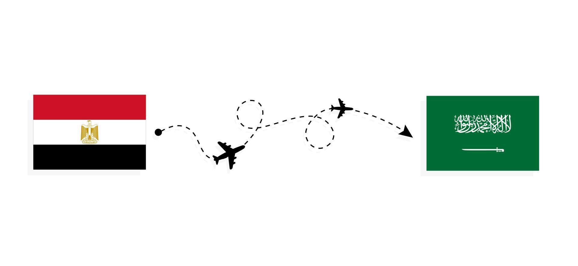 vlucht en reis van egypte naar saoedi-arabië per reisconcept voor passagiersvliegtuigen vector