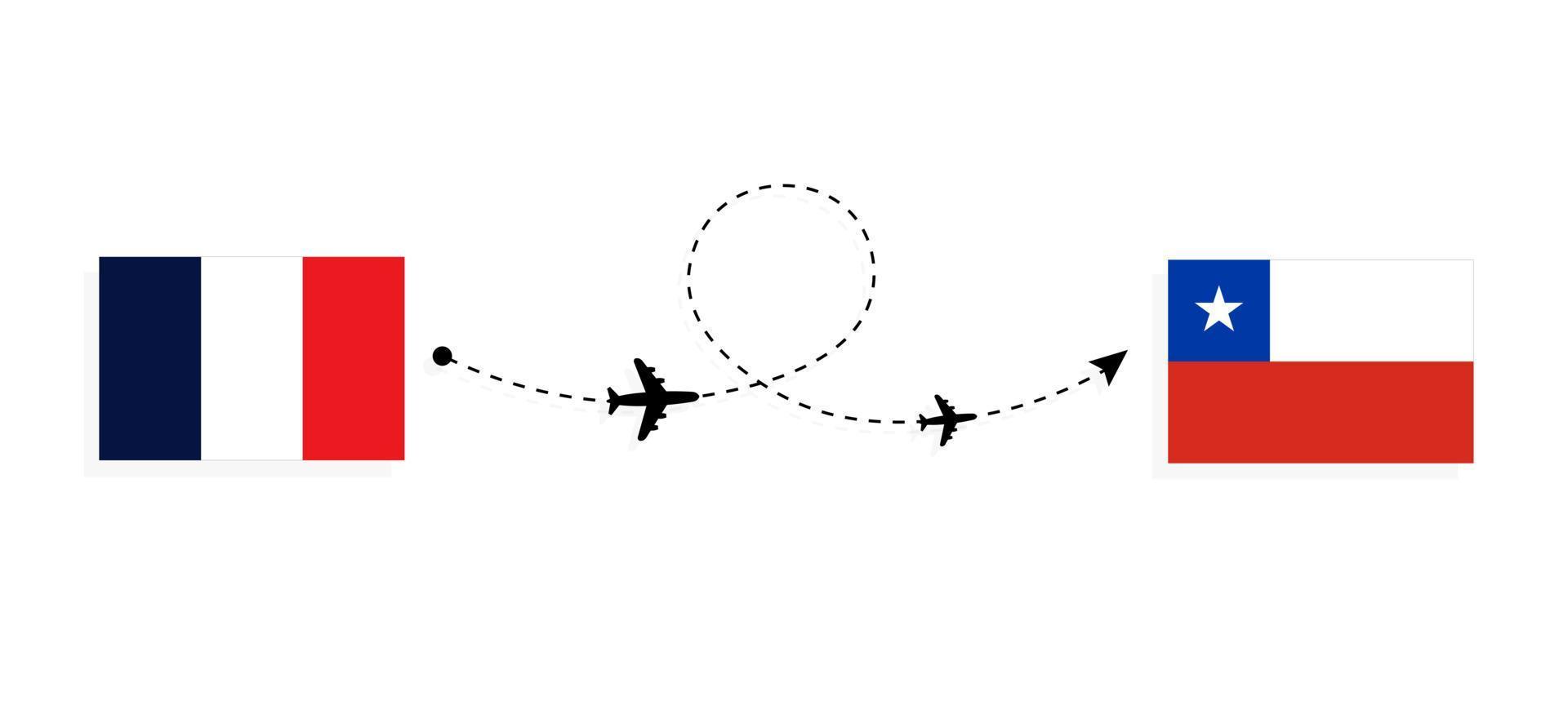 vlucht en reis van Frankrijk naar Chili per reisconcept voor passagiersvliegtuigen vector