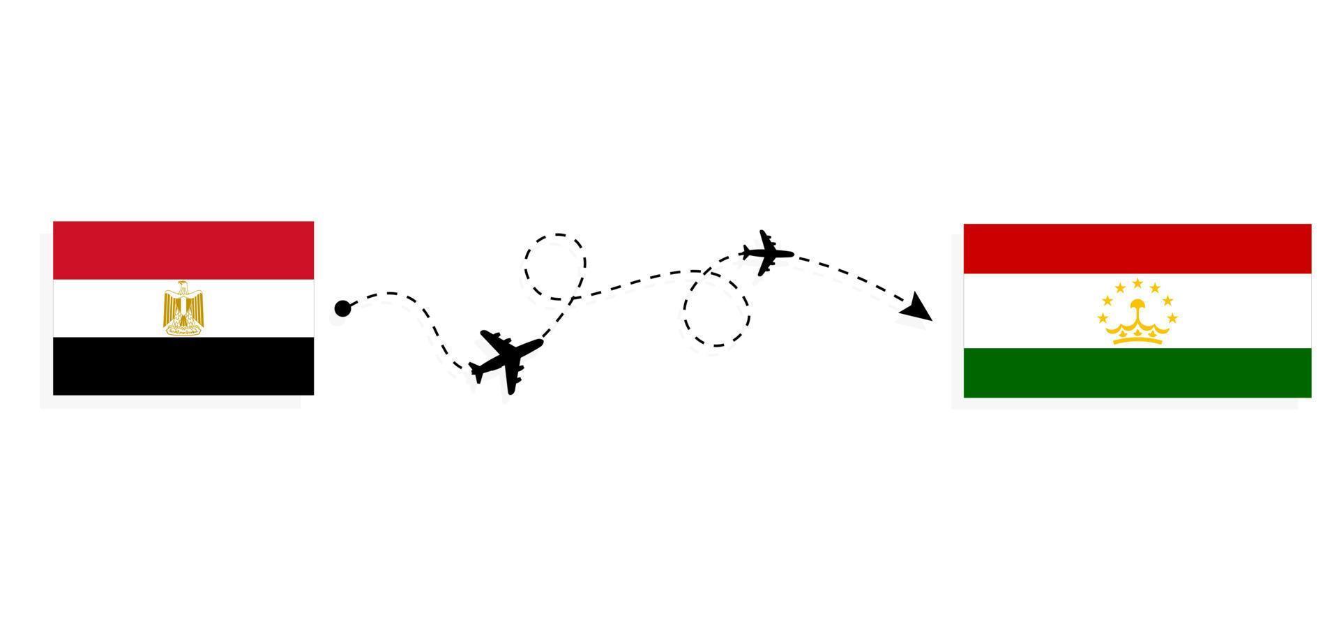 vlucht en reis van Egypte naar Tadzjikistan per reisconcept voor passagiersvliegtuigen vector