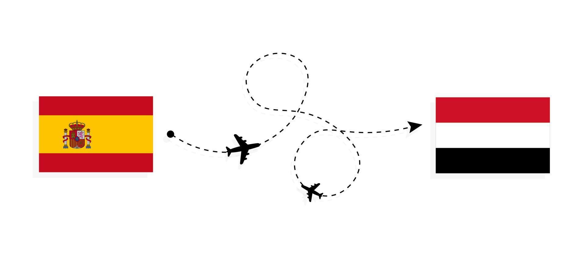 vlucht en reis van spanje naar jemen per reisconcept voor passagiersvliegtuigen vector