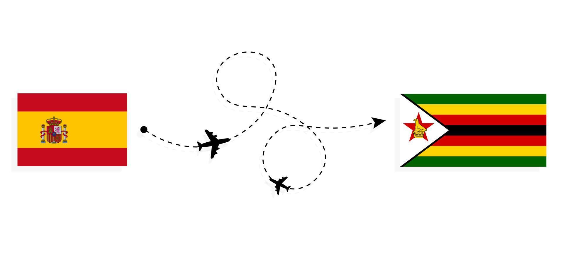 vlucht en reis van spanje naar zimbabwe per passagiersvliegtuig reisconcept vector