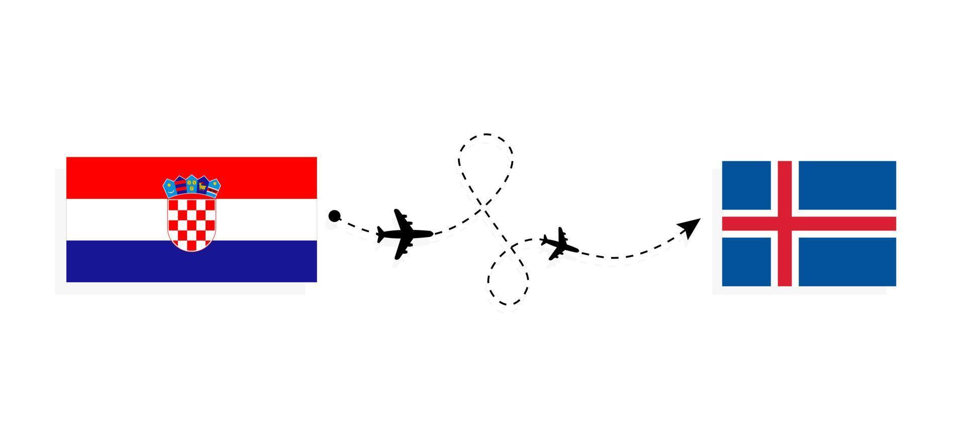 vlucht en reis van kroatië naar ijsland per reisconcept voor passagiersvliegtuigen vector