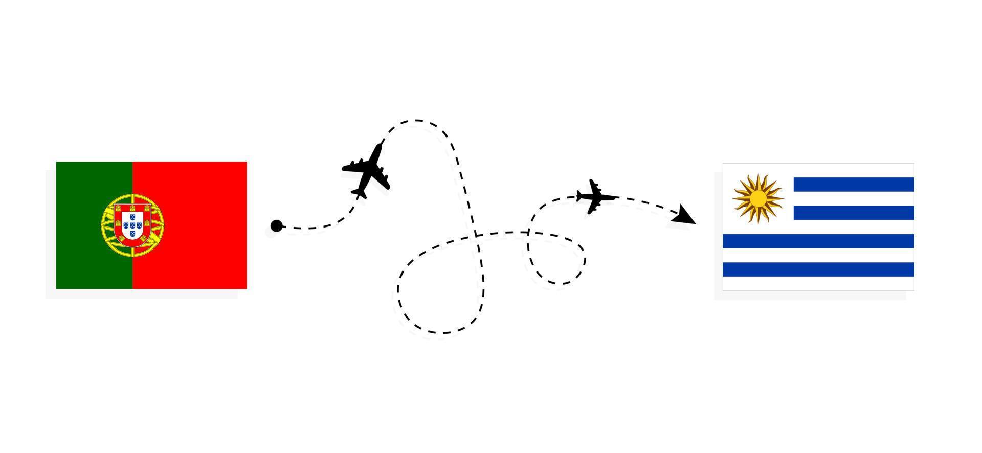 vlucht en reis van portugal naar uruguay per reisconcept voor passagiersvliegtuigen vector