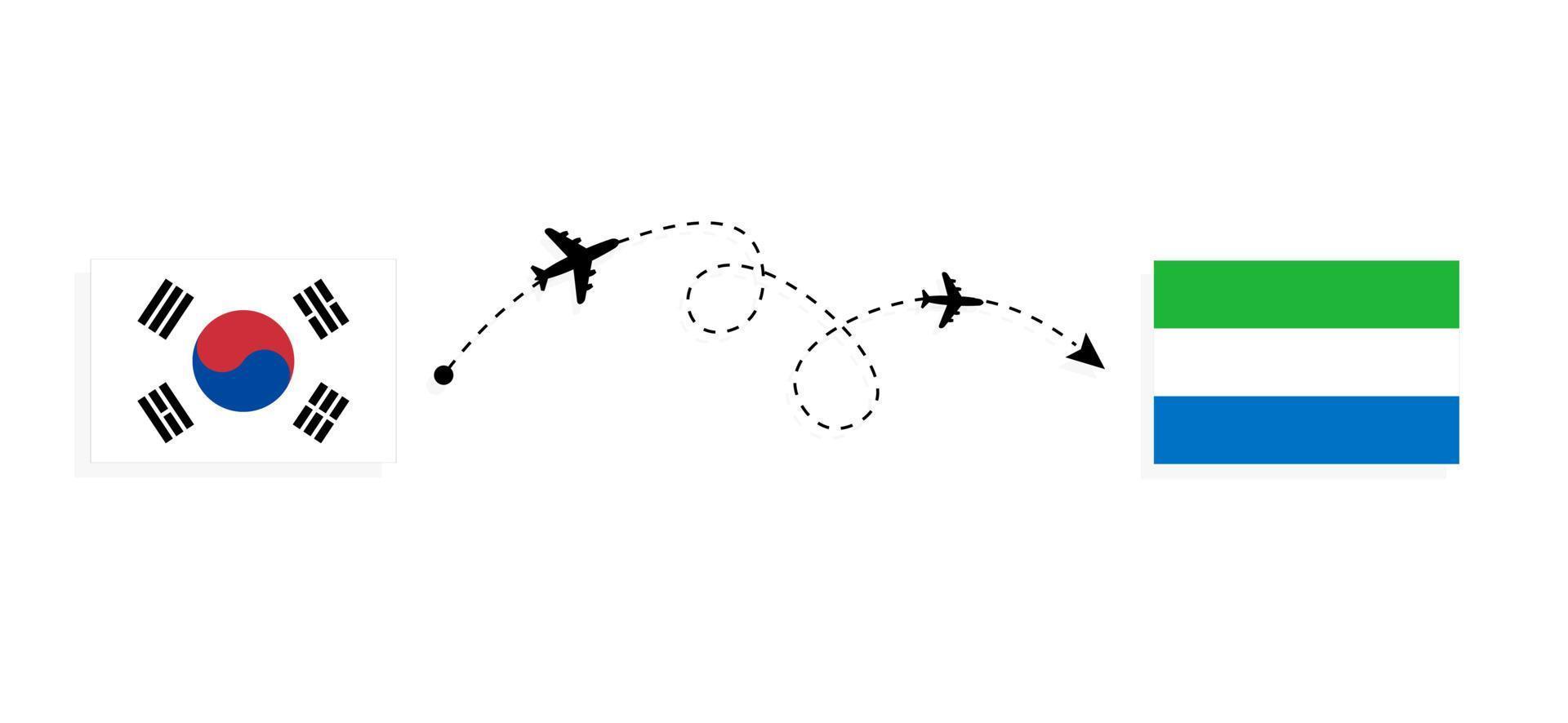 vlucht en reis van Zuid-Korea naar Sierra Leone per reisconcept voor passagiersvliegtuigen vector